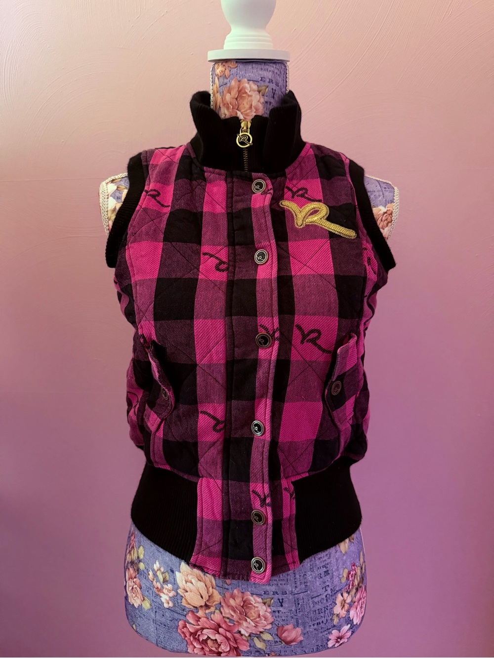 Rocawear 90s 2000s Vintage Quilted Plaid Sleeveless Sinched Vest - Small